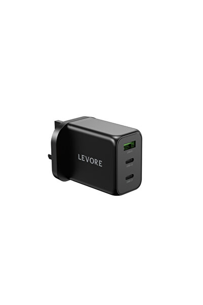 Levore شاحن حائط بمنفذين USB-C بقوة 65 وات ومنفذ USB-A بقوة 30 وات - أسود
