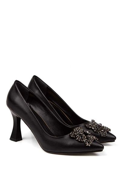GULT Stiletto Stone Detaliat 8 Cm Piele Neagră Mate