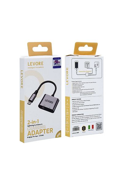 Levore Lightning to 3.5mm and Lightning Port Charging Adapter - Gray