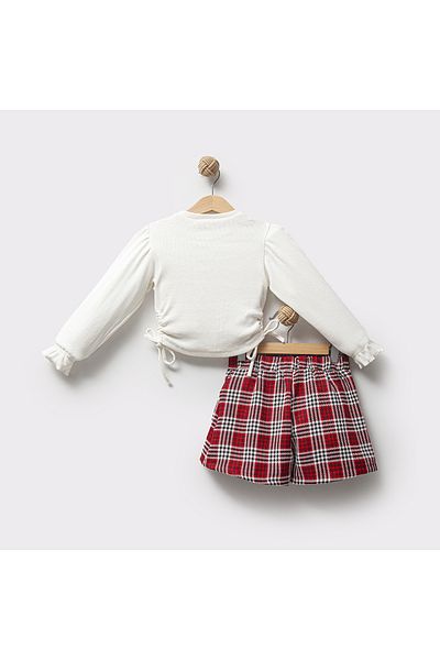 NoraKids 5-8 Years Old Girl's 2-Piece Top and Bottom Set with Plaid Skirts and Hearts