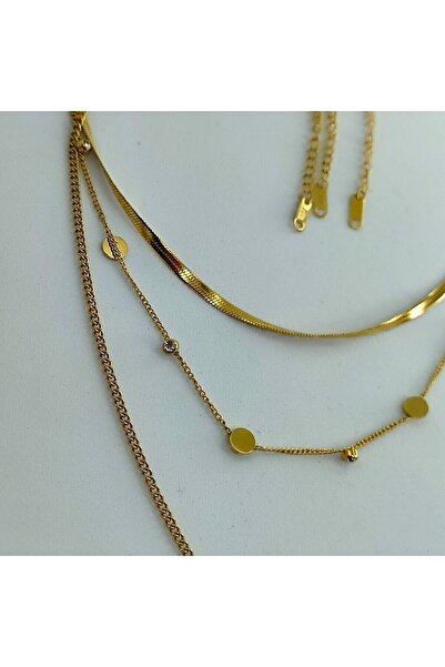 ADAŞ İtalyan Zincir, Taşlı, Modern Zincir, 3'lü (3 FARKLI MODEL) Çelik Kolye Seti