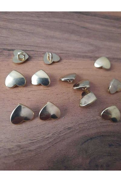 İMREN AKSESUAR Button Yellow Metalized Heart Shaped Bottom Leg 1.5 Cm 1 Pack 10 Pieces