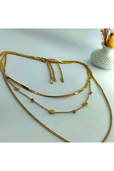 ADAŞ İtalyan Zincir, Taşlı, Modern Zincir, 3'lü (3 FARKLI MODEL) Çelik Kolye ...