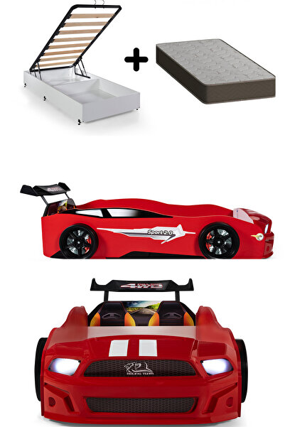 Ferramini Kırmızı Arabalı Yatak Sport Mst Işıklı Baza Ortopedik Yatak