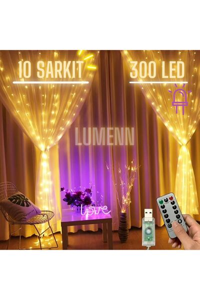 Lumenn Peri Perde Led|kornije Takılabilen 8modlu 10 Saçaklı 3x3 Metre 8 Modlu...
