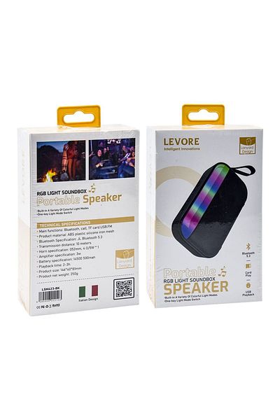 Levore مكبر صوت لاسلكي محمول مع أضواء RGB بقوة 3 وات - أسود