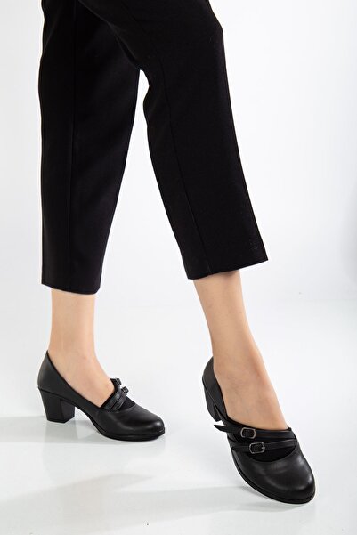 Ayakkabı Frekansı حذاء لودي نسائي بكعب جلدي أسود