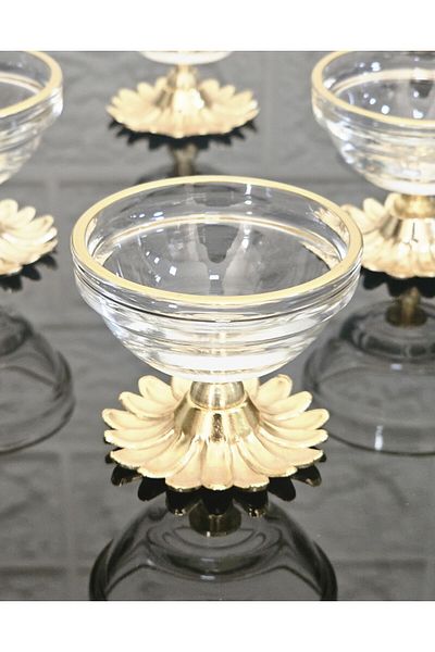 atabey home 6-Piece Gold Detailed Coffee Side Turkish Delight Bowl and Sauce Bowl with Cast Chamomile Legs