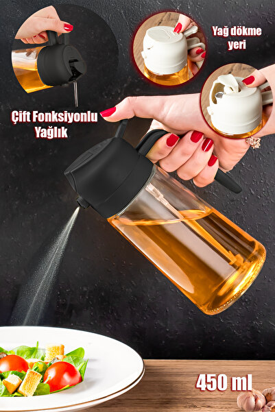 Porsima Alk-3159 Çok Amaçlı Cam Sprey Şişe -yağdanlık Limon Sirke Sos Püskürtücü, Sızdırmaz Yağlık Siyah