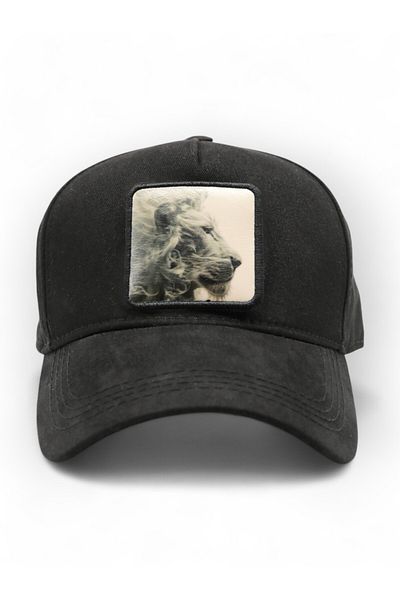 CraftID Unisex Black 5 Panel Hat with Lion Replaceable Patch