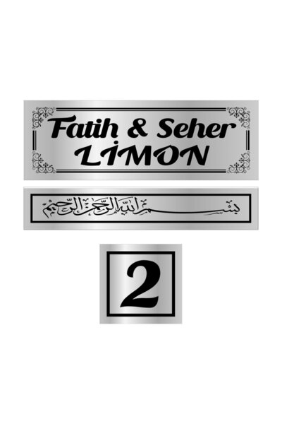 sıradışıhediyem Set de 3 plăcuțe cu nume pentru ușă, număr de ușă, plăcuță cu...