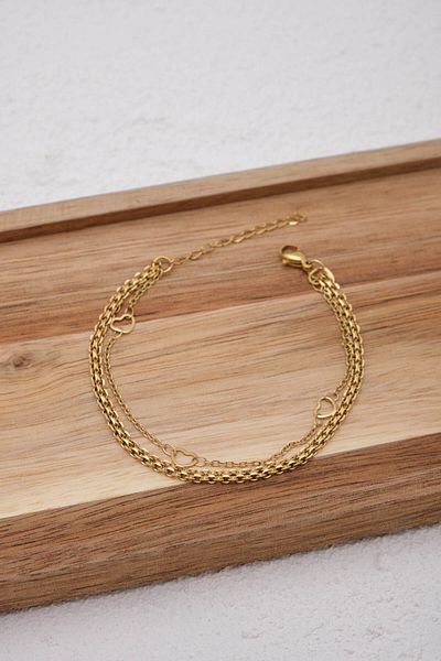ESBAFLOR 22+4cm Knitted and Heart Chain Anklet Anti-Tarnish Steel 2-Piece Combination