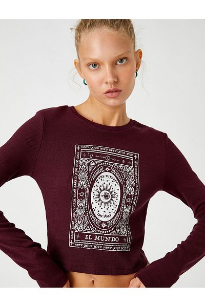 Koton Langärmliges T-Shirt mit Crop-Print