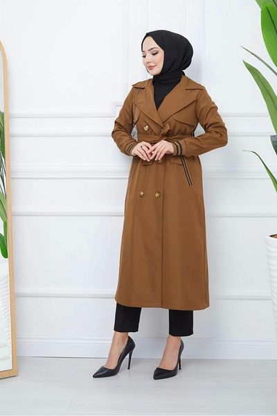 Nevayla Moda Bondit Υφάσμα Μακριά Παρκά με ΡιμπΑΛΑ / Καφέ - M0110