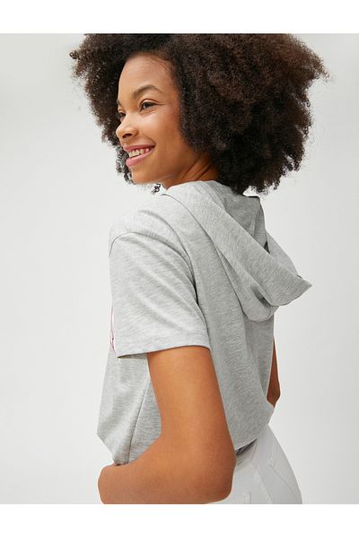 Koton College Printed T-Shirt Crop Hooded Short Sleeve