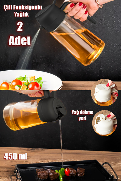 Porsima ALK-3159 2li Cam Sprey-Fısfıs Yağdanlık Limon Sirke Sos Airfryer Püskürtmeli Püskürtücü Yağlık