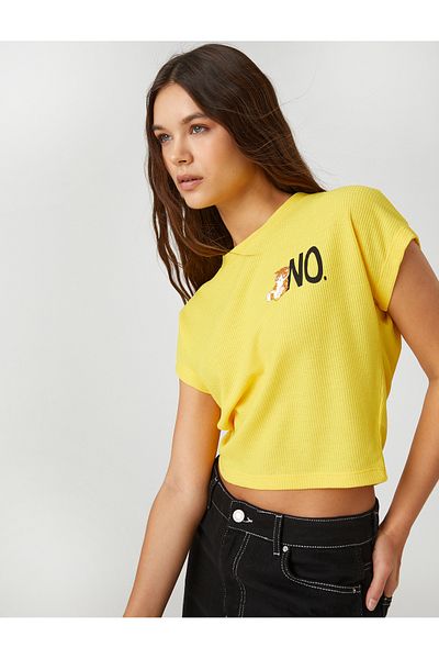Koton Crop póló macska nyomott, rövid ujjú, legény nyakú