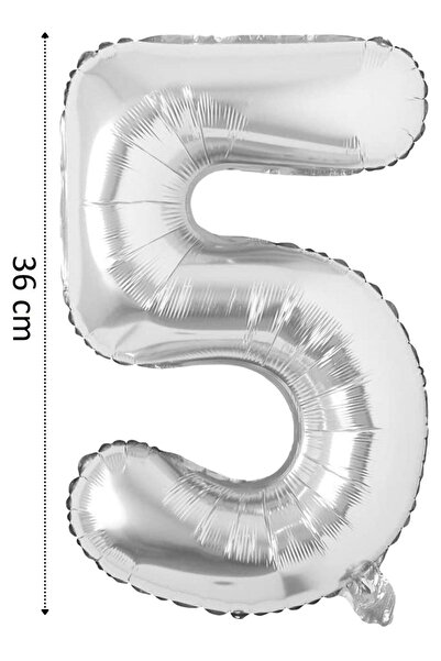 Onay Store Folyo Balon 5 Rakamı Helyum Balon 36 Cm Gümüş Renk - Doğum Günü Pa...
