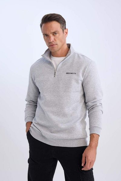 DeFacto Relax Fit Stand Collar Zip Printed Thick Sweatshirt D4711Ax24Au