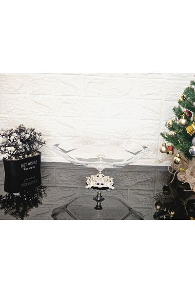 atabey home Avangarde 31 cm Silver Cast Large Size Presentation and Serving Platter - Pasabahce Reflection