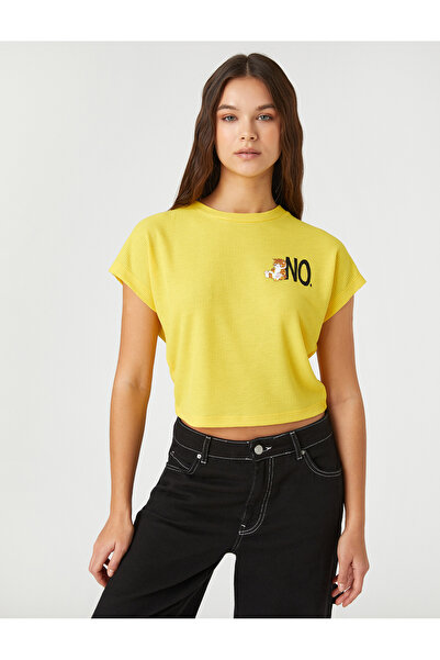 Koton Krótka koszulka z krótkim rękawem i okrągłym dekoltem z nadrukiem kota