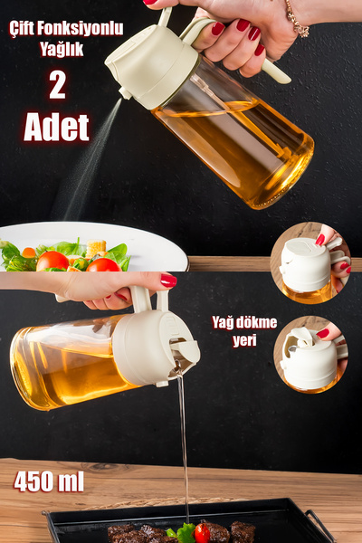 Porsima ALK-3154 2li Cam Sprey-Fısfıs Yağdanlık Limon Sirke Sos Airfryer Püskürtmeli Püskürtücü Yağlık