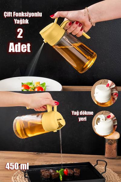 Porsima ALK-3157 2li Cam Sprey-Fısfıs Yağdanlık Limon Sirke Sos Airfryer Püskürtmeli Püskürtücü Yağlık