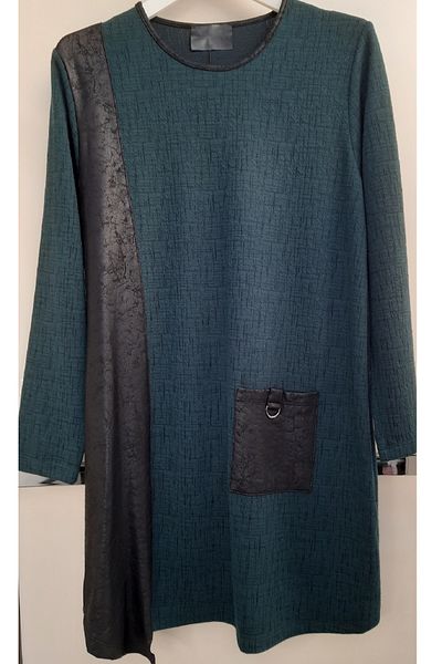 N.Y.YILDIZ Star New Leather Detail Cotton Gofre Flexible Large Size Tunic