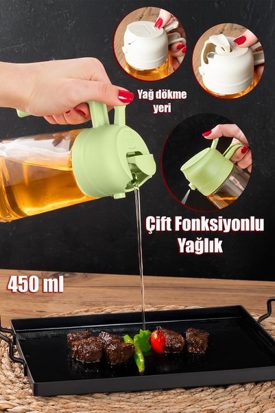 Porsima ALK-1900 2li Cam Sprey-Fısfıs Yağdanlık Limon Sirke Sos Airfryer Püskürtmeli Püskürtücü Yağlık