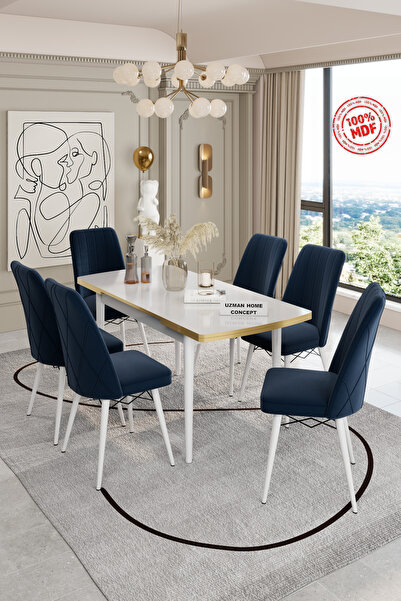 UZMHOME AÇILABİLİR MDF MASA TAKIMI 6 KİŞİLİK BABY FACE KUMAŞLI SANDALYELİ
