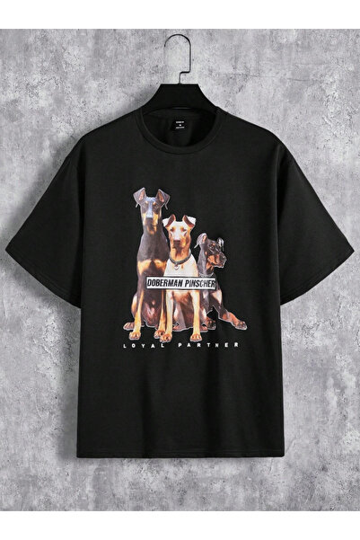 Marco Fresco Унисекс тениска с принт на доберман