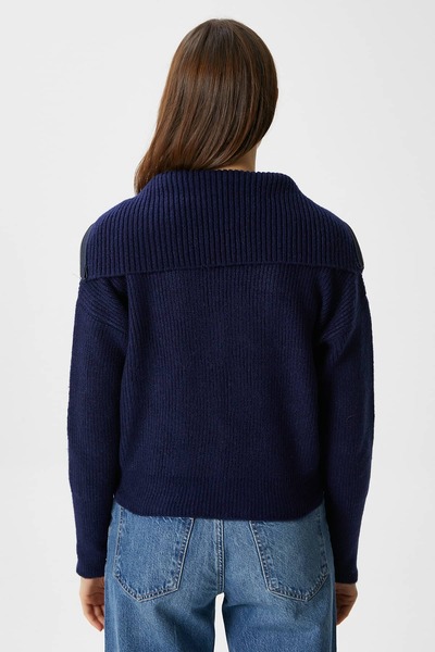 Ritnice Kadın Woody Lacivert Çift Taraf Fermuarlı Polo Triko Hırka