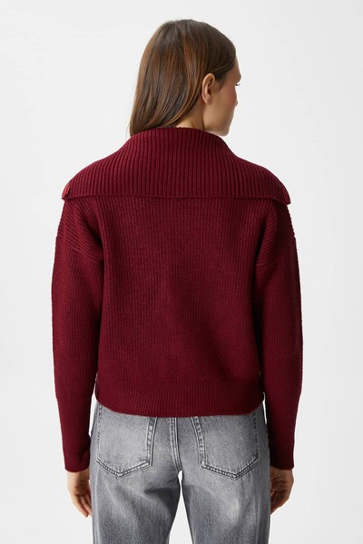 Ritnice Kadın Woody Bordo Çift Taraf Fermuarlı Polo Triko Hırka