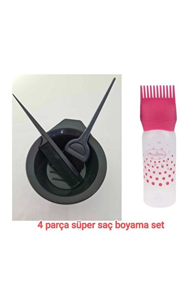 Genel Markalar 4 Parça Set Saç Boya Kabı Krepe Tarağı Fırça Pembe Hazneli Tarak Fırça Dip Boyası Uygulama Saç Yağı