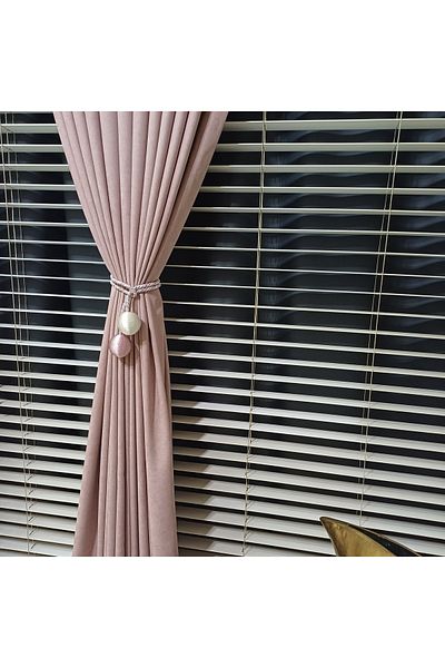 venedik home Luxury Velvet Textured - Straight Stitching Extraphore Drawstring, 1St Quality Fabric, Powder Color Island Background Curtain