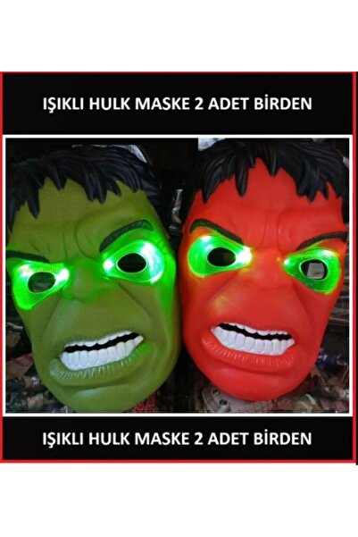 PartAntalya HULK AVENGERS  MASKE SETİ 2 ADET BİRDEN GÖZLERİ PARLAK IŞIKLI 1 K...