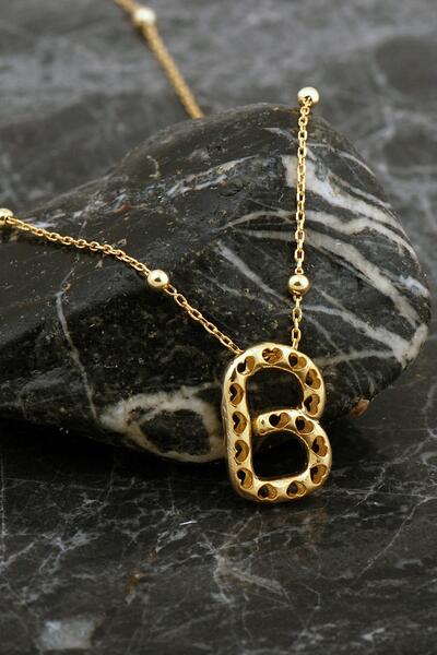 Sümer Telkari Kalpli Altın Kaplama B Harf Gümüş Balon Kolye 8037