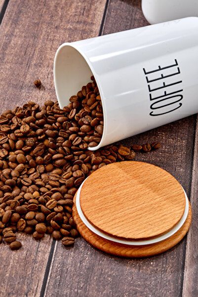 MODA OZY 4-Piece Wooden Vacuum Lid with Transfer Label Acrylic (Plastic)Tea/Sugar/Coffe/Salt Jar 900ml