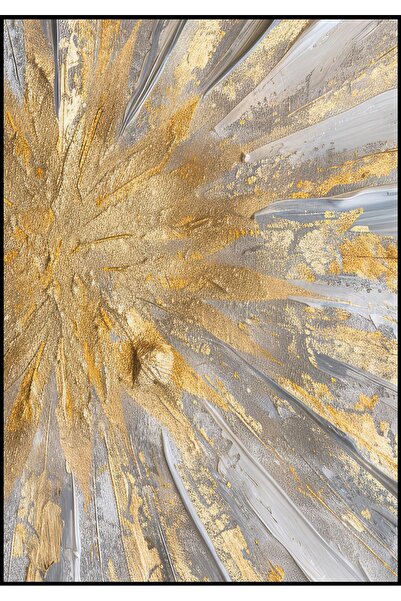 Harikabirev HARİKABİREV|GOLD-GRİ SOYUT DESENLİ KOMBİNİ |TEMPERLİ ÇERÇEVELİ CAM TABLO  2Lİ DİKEY