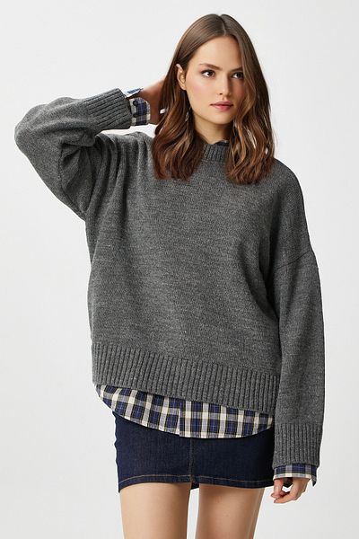 Ritnice Pntrst Anthracite Crew Neck Oversize Knitwear Sweater