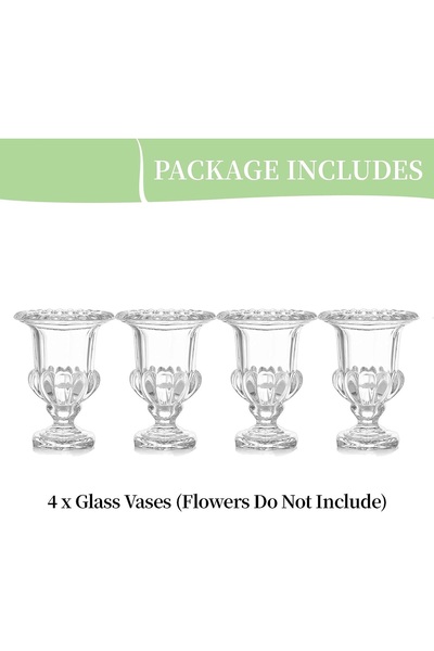 Home Zone Set of 4 Small Glass Vases for Centrepieces Vintage Crystal Clear Vase