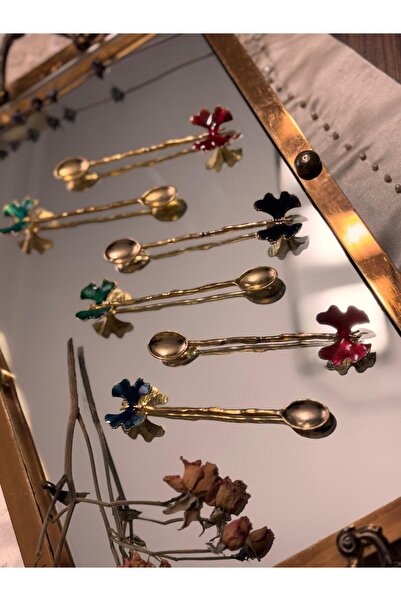 GLORİNDA HOME GOLD VE RENKLİ KELEBEK FİGÜRLÜ 6' LI LÜKS ÇAY VE KAHVE KAŞIĞI