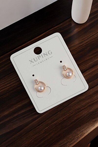 SansaJew Xuping Rose Renk Zirkon Taşlı İncili Minimal Oval Küpe