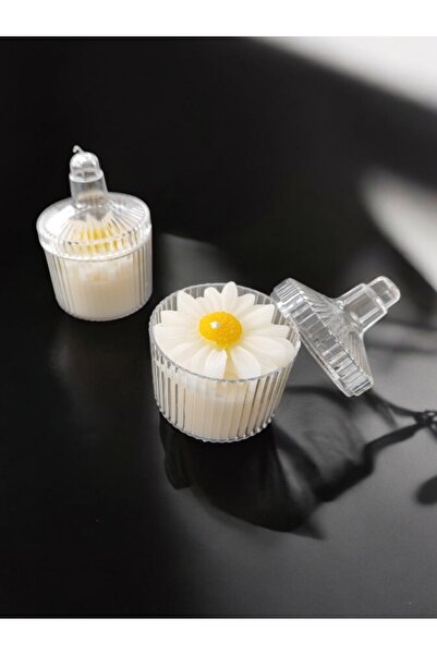 Bernami Official Mika Şekerlik Kutuda Papatya Detaylı Vanilya Kokulu Mum -2 Adet