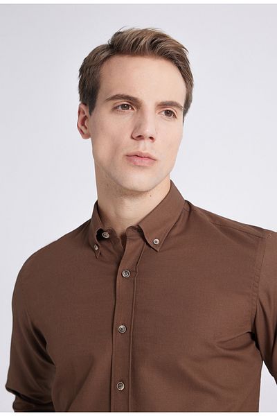 D'S Damat Πουκάμισο Ds Damat Regular Fit Brown Dobby 100% βαμβάκι