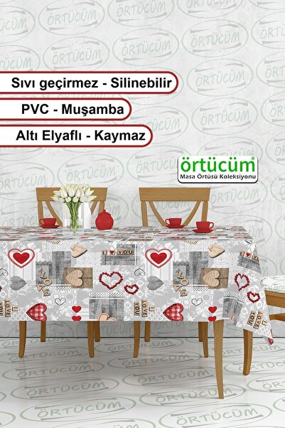 Pvc Tarp Kitchen Tablecloth Love Heart Pattern Fibered Wipeable Stainproof Liquid Proof