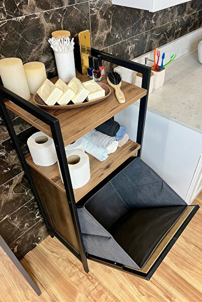 Mudesa Metal Kirli Çamaşır Sepeti Banyo Rafı Dolabı Düzenleyici Organizeri