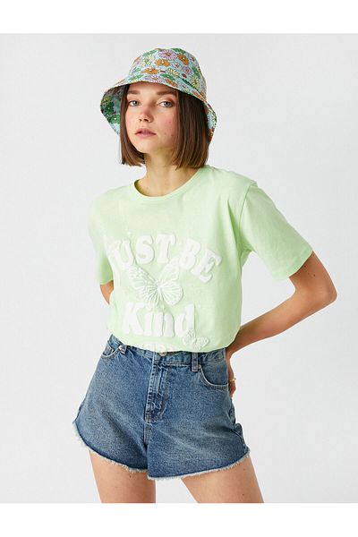 Koton Slogan Printed T-Shirt Crew Neck Short Sleeve