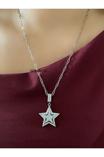 SERAMOR Kararmaz çelik Ataç zincirli ışıltılı yıldız kolye silver