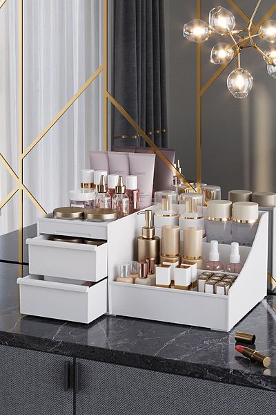 Pufwin Home Elegance XL 35cm White Makeup & Cosmetic Serum Organizer - Organizer with Drawers